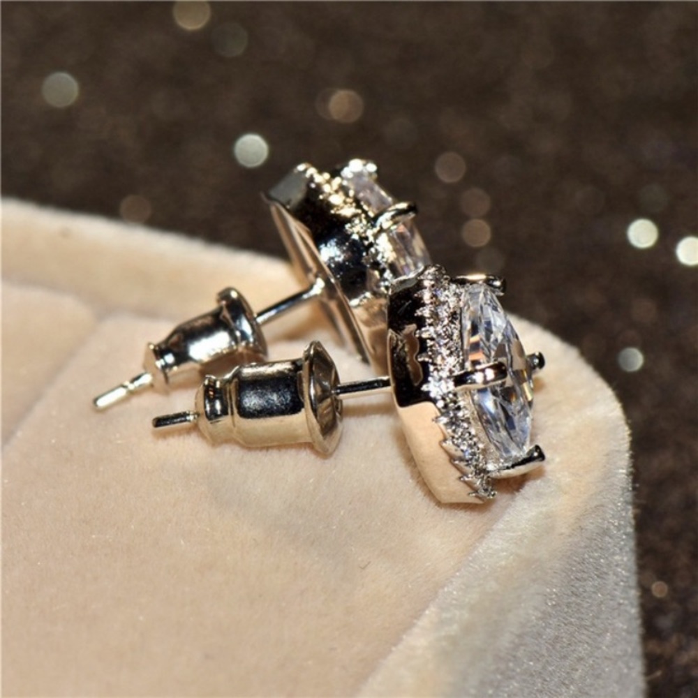 White Sapphire Halo Stud Earrings - Picture 2 of 5